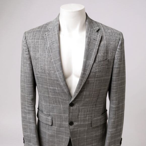 Ted Baker Endurance Blazer Jacket 42L Kyle SPJ Gray Windowpane Single Breasted - Picture 3 of 11